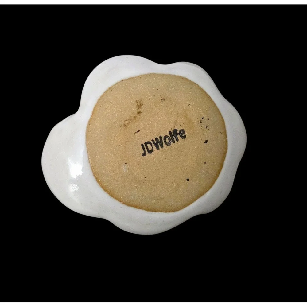 JD Wolfe Pottery Flower Ring Jewelry‎ Holder Trinket Dish Stoneware Handcrafted